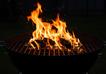 Barbecue grill with burning flames