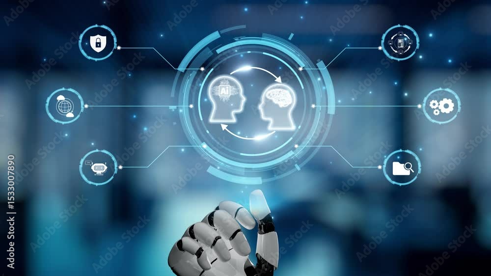 Poster ai assistant brain processor with llm technology, big data, machine learning, generative ai for busi