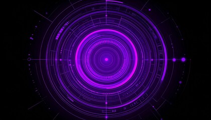 Fototapeta premium Futuristic Purple Technology Circle. The image showcases a bright purple concentric circles on a dark background, creating a sense of technology
