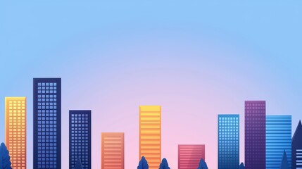 Obraz premium Colorful City Skyline with Abstract Modern Buildings Under a Vibrant Sunset Sky Gradient