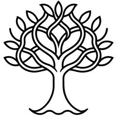 Black Line Art Tree of Life Interwoven Branches White Background