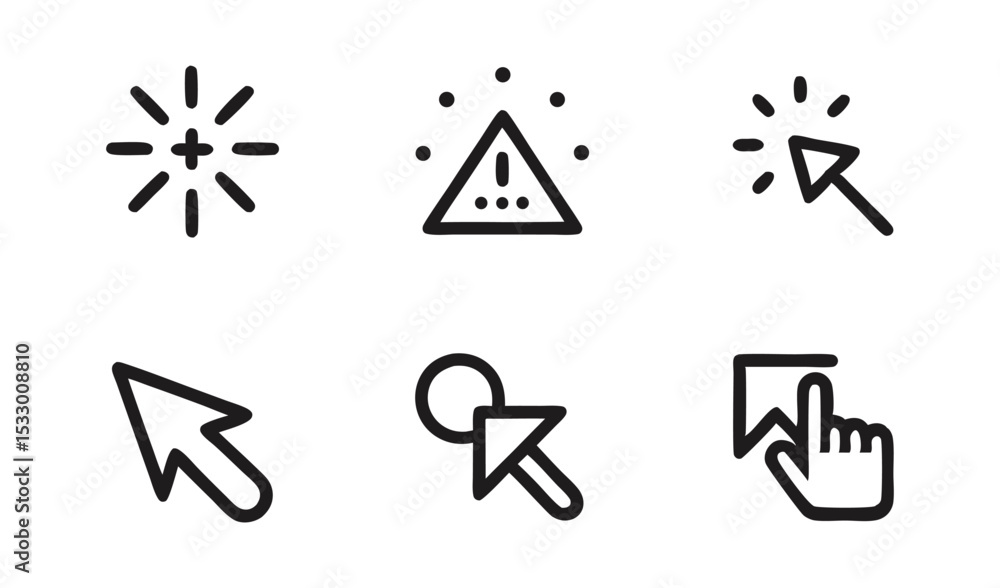 Poster hand drawn cursor icons set for website and app