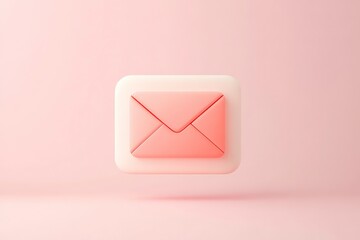 A 3D illustration of a pink envelope icon on a soft pink background. 