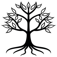 Black Line Art Tree of Life Sketch with Roots and Leaves 3