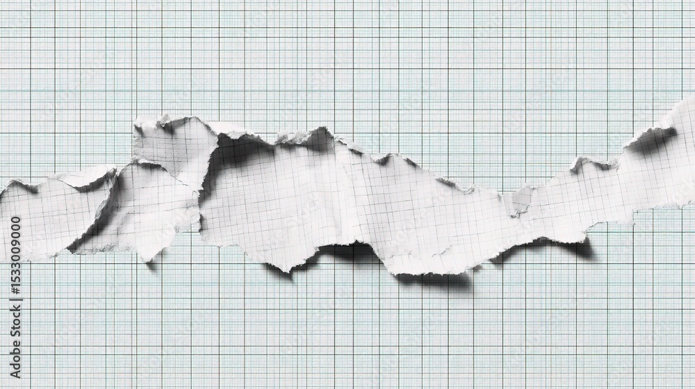 Poster torn piece of graph paper with gray grid background effect