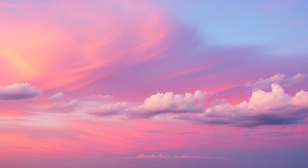 Pink and Purple Sunset Sky - Serene pastel sunset sky with fluffy clouds. Perfect for backgrounds, websites, and peaceful imagery
