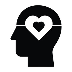 Head with heart (emotional balance), Mental Health and Self Care. Profile view of a head with a heart-shaped symbol, symbolizing love and emotions.