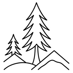 Fototapeta premium Black Line Drawing Spruce Trees Mountain Landscape Minimalist