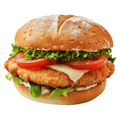 Chicken schnitzel sandwich isolated on transparent background