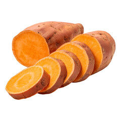 Sliced sweet potato isolated on transparent background