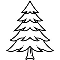 Black Outline Winter Spruce Tree Snow Hints Line Art
