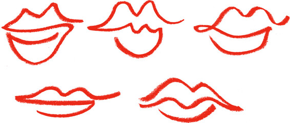 Woman Lips Crayon Chalk Drawing Vector Set
