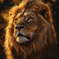 Hyperrealistic portrait of lion showcasing its detailed fur and majestic expression, capturing essence of strength and beauty in nature