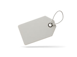 Minimalist white and orange price tag label with string, isolated on a transparent background—perfect for branding, apparel, or retail use mockups.