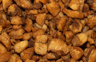 Close-up with lots of pork cracklings or pork rinds