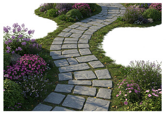 Obraz premium Stone pathway through a colorful garden