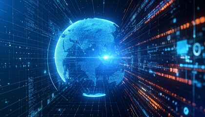 A captivating digital rendering of the world surrounded by data streams. This image showcases the interconnectedness of our global network
