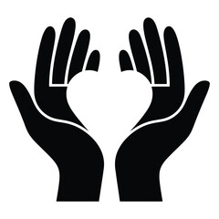Obraz premium Heart inside hands (self-love), Mental Health and Self Care. A simple, black and white graphic of two hands holding a heart shape.