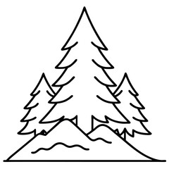 Minimalist Line Drawing Spruce Trees Mountain Landscape