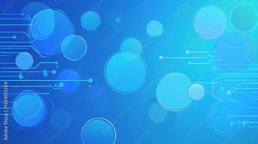 Poster abstract blue gradient tech background with floating circles and lines