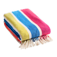 Handmade cotton beach towel with stripe pattern, ideal for summer vacations - Isolated on a white background.