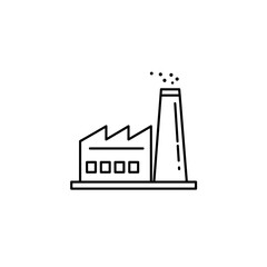 Industrial factory building with chimney in minimalist line art style  