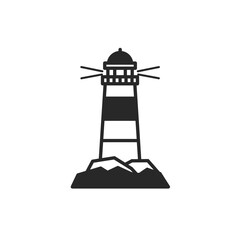 Lighthouse silhouette on rocky coast concept of Buildings and structures  