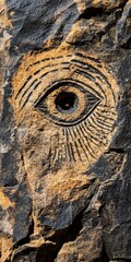 Obraz premium Carved eye in stone or rock surface with detailed texture and patterns.