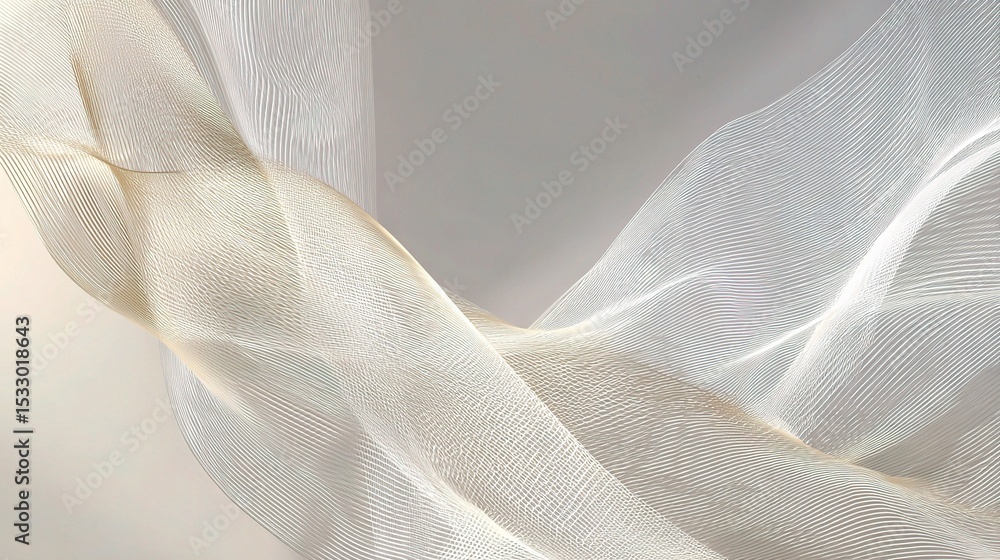 Poster flowing abstract waves of white shapes intersecting and overlapping