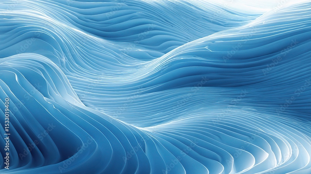 Poster 3d abstract blue textured pattern with undulating waves and smooth lines