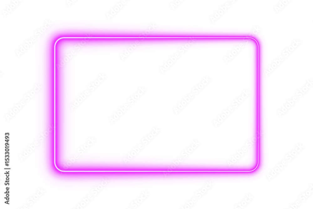 Poster pink neon rectangle frame with rounded corners glowing light border outline on transparent backgroun