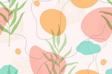 Abstract seamless pattern with organic shapes, hand-drawn lines and botanical elements. Minimalistic natural background for textile, packaging, wallpaper, web design, posters, and branding.