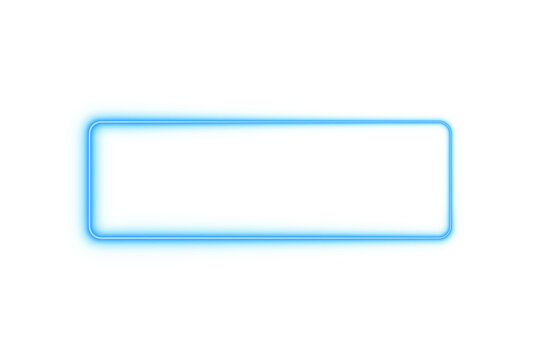 Blue neon rectangle frame with rounded corners glowing light border outline on transparent background