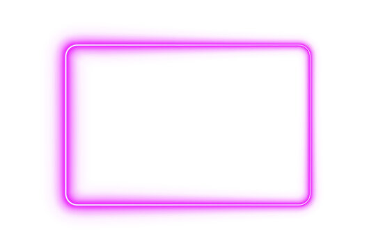 Pink neon rectangle frame with rounded corners glowing light border outline on transparent background