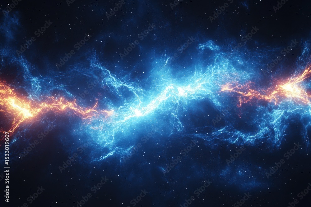 Poster Dynamic blue energy waves form an abstract pattern in a dark setting, capturing the essence of movement and light during night hours