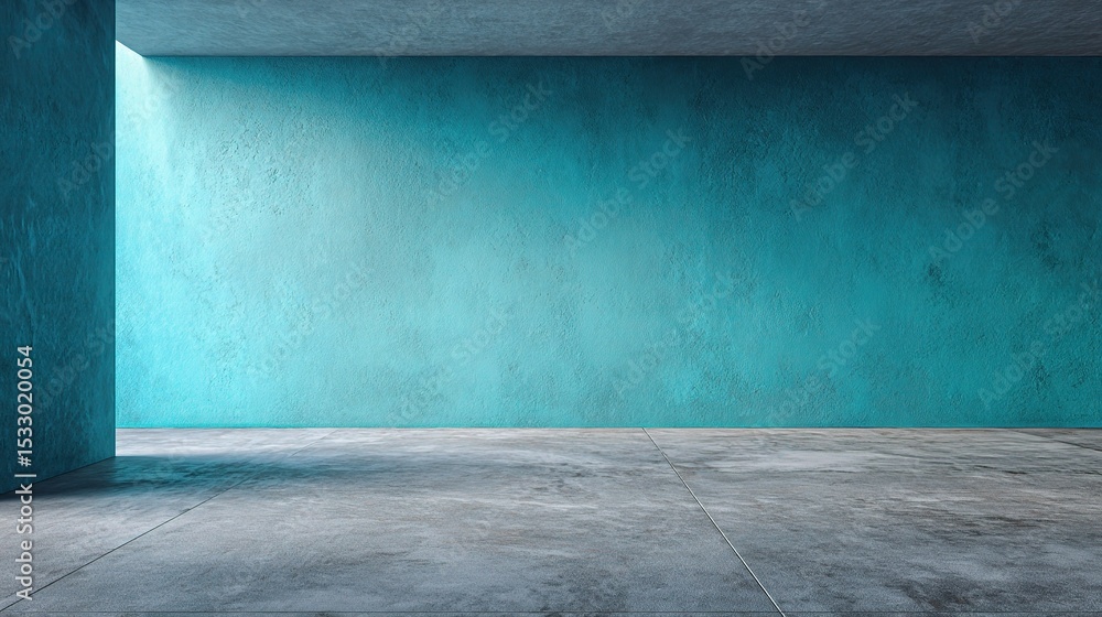 Poster empty minimalist space with teal and gray walls and floor texture