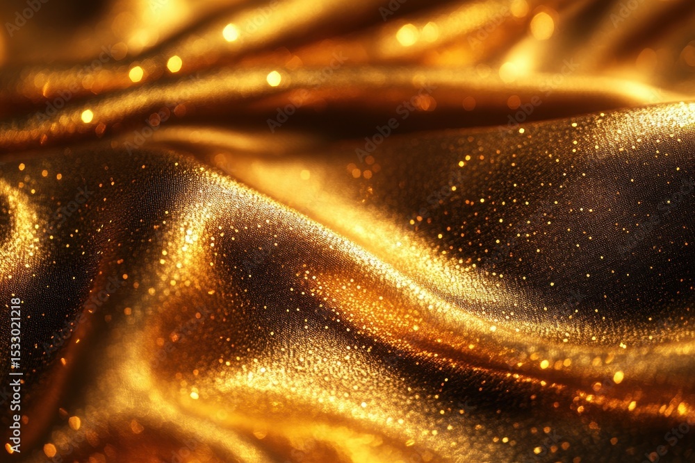 Aufkleber golden fabric with shimmering texture flowing elegantly in soft waves under warm lighting, creating 