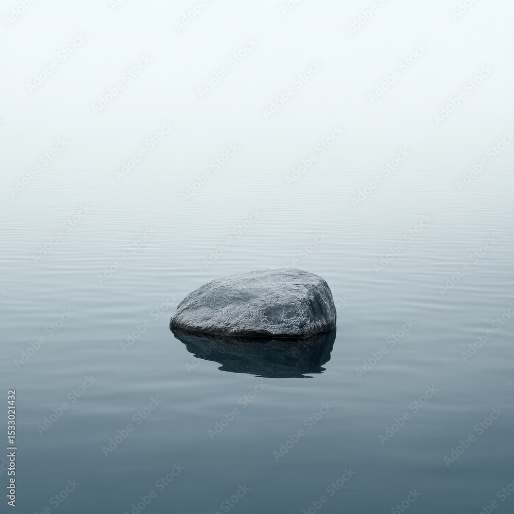 Poster rock floats on calm water surface with a blurred background in soft light.