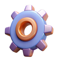 3d render of a purple and orange gear isolated on transparent background