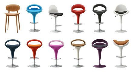 Variety of Stylish Bar Stools for Interior Design Transparent Background


