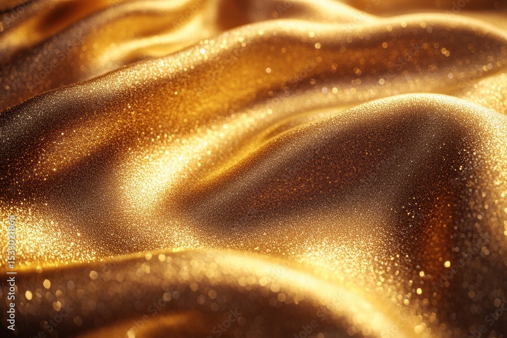 Aufkleber Golden fabric with shimmering texture flowing elegantly in soft waves under warm lighting, creating a rich visual appeal ideal for luxurious backgrounds