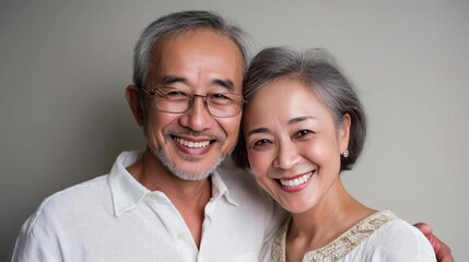 Happy smiling asian mature senior couple posing together - Powered by Adobe