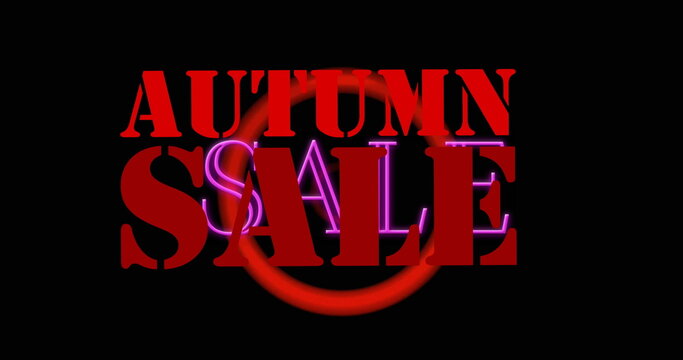 Displaying bold red AUTUMN SALE text on black backdrop, with purple neon overlay and glowing ring - Powered by Adobe
