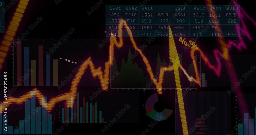 Poster On load line graph zigzagging upward while numeric labels updating, visualizing data fluctuations