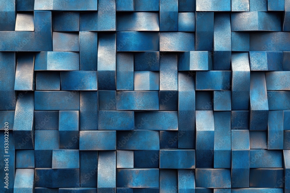 Poster Intricate blue woven texture showcasing a detailed pattern created with interlaced geometric shapes in a modern design context