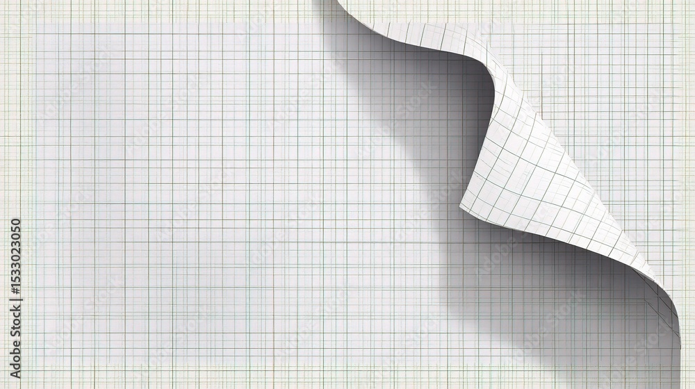 Aufkleber torn edge of graph paper with curling corner on clean background
