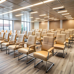 beige leather chairs in seminar room seat in an e