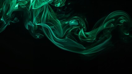 Fototapeta premium Green smoke over black background, magic relaxing atmosphere