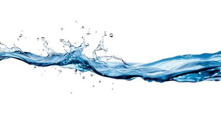 Water splashes and drops isolated on white background. Abstract background with blue water wave