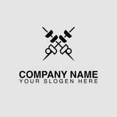 Crossed black skewers with meat isolated on white background, perfect for a company logo